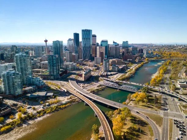Calgary downtown skyline aerial view
